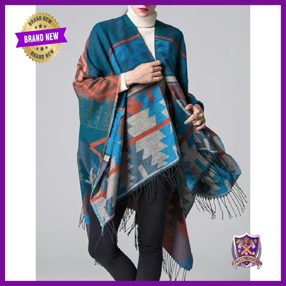 Oversized Shawl Poncho Sweater Cape with Tassels, 50% Polyester 50% Acrylic - Picture 6 of 6